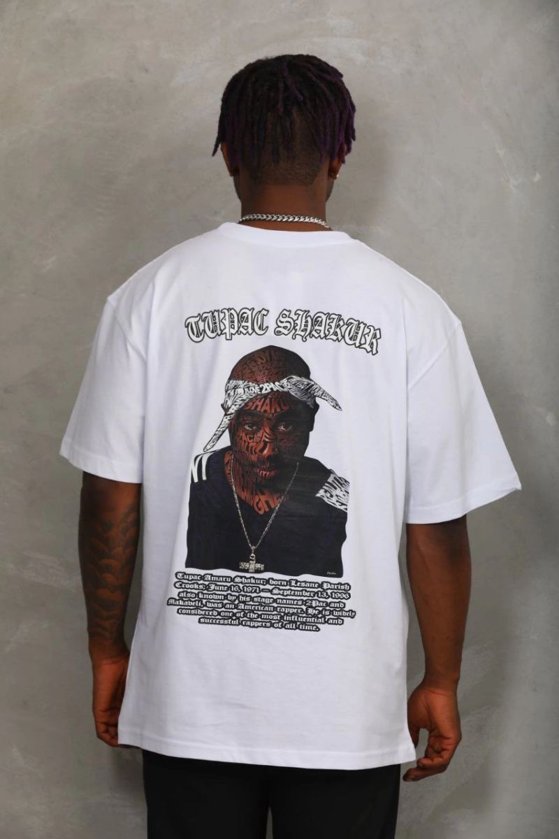 Erkek Kısa Kol Yazlık Tişört Bisiklet Yaka Baskılı Oversize T-Shirt - Beyaz