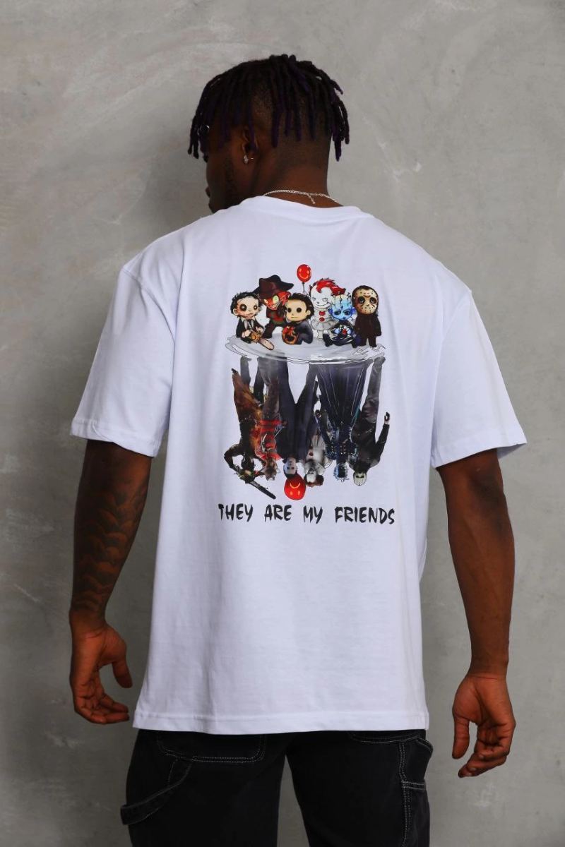 Erkek Baskılı T-Shirt Kısa Kol Bisiklet Yaka Regular Fit Rahat Kalıp Günlük Tişört - Beyaz