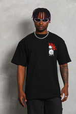 Erkek Kısa Kol Yazlık Tişört Bisiklet Yaka Baskılı Oversize T-Shirt - Siyah