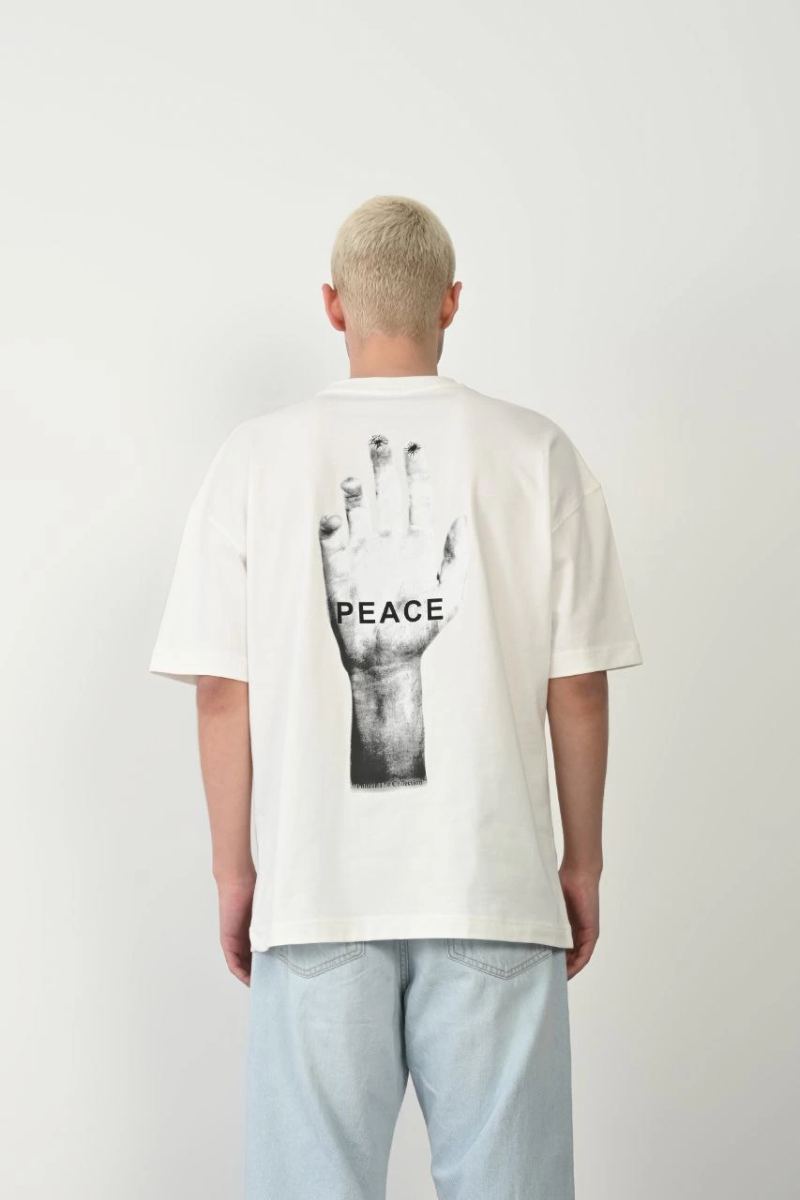 Erkek Baskılı T-Shirt Kısa Kol Bisiklet Yaka Rahat Kalıp Tişört - Beyaz