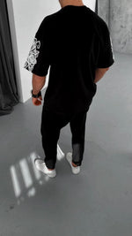 Erkek Kısa Kol Yazlık Tişört Bisiklet Yaka Baskılı Oversize T-Shirt - Siyah