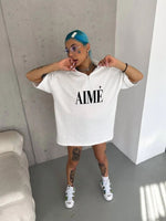 Kadın Yarım Fermuarlı Tişört Kısa kol Baskılı T-Shirt - Beyaz