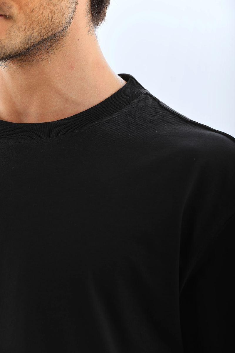Erkek Düz Yazlık Kısa Kol Tişört Bisiklet Yaka Oversize T-Shirt - Siyah