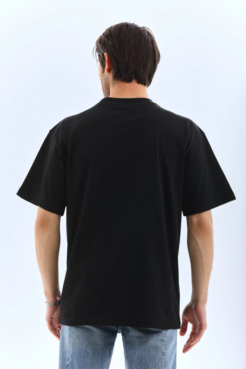 Erkek Düz Yazlık Kısa Kol Tişört Bisiklet Yaka Oversize T-Shirt - Siyah