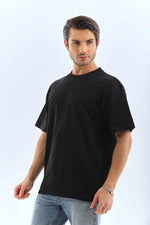 Erkek Düz Yazlık Kısa Kol Tişört Bisiklet Yaka Oversize T-Shirt - Siyah