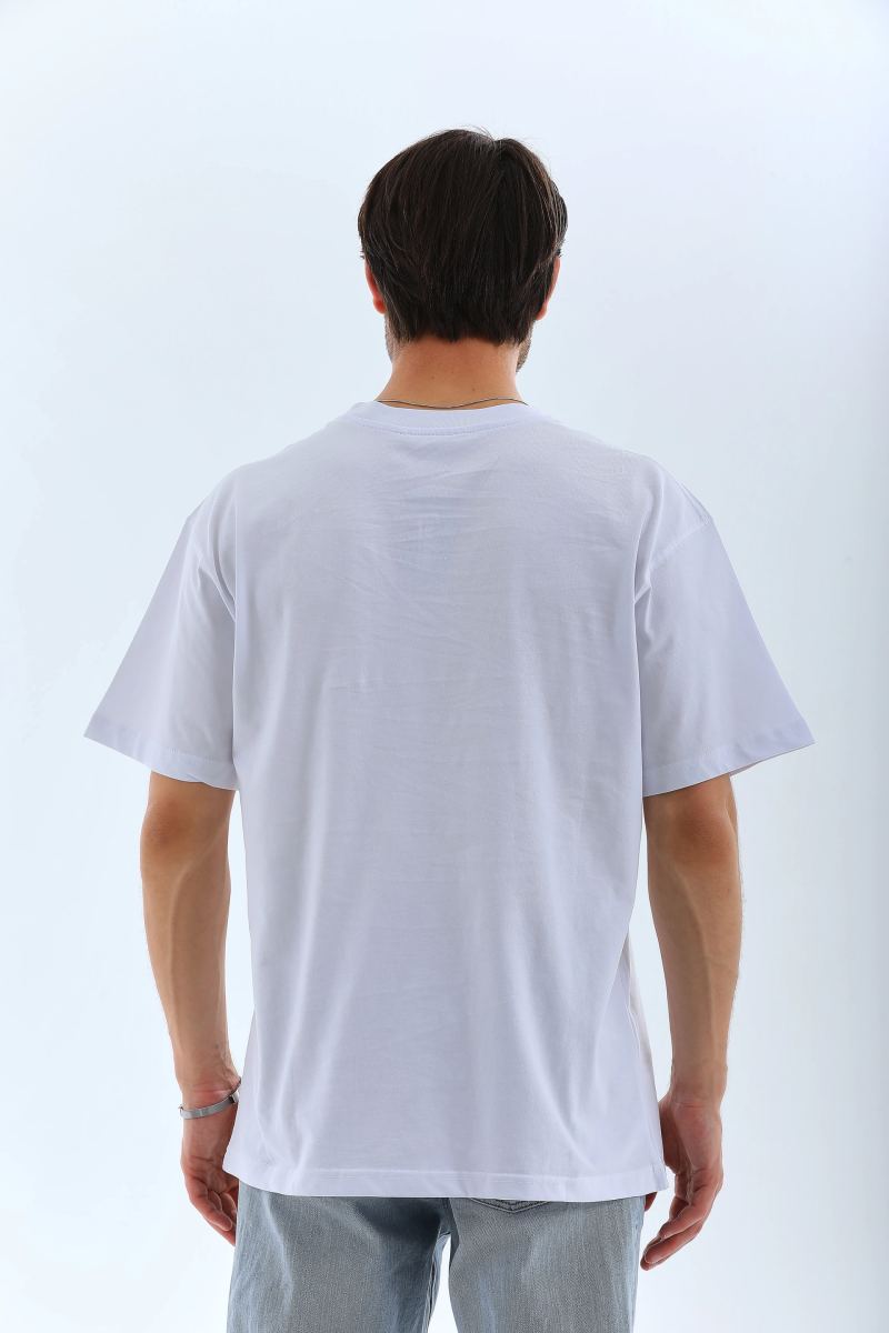 Erkek Düz Yazlık Kısa Kol Tişört Bisiklet Yaka Oversize T-Shirt - Beyaz