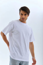 Erkek Düz Yazlık Kısa Kol Tişört Bisiklet Yaka Oversize T-Shirt - Beyaz