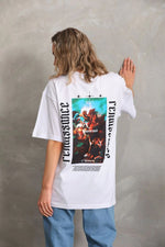 Kadın Kısa Kol Yazlık Tişört Bisiklet Yaka Baskılı Oversize T-Shirt - Beyaz