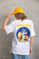 Kadın Kısa Kol Yazlık Tişört Bisiklet Yaka Baskılı Oversize T-Shirt - Beyaz