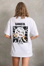 Kadın Kısa Kol Yazlık Tişört Bisiklet Yaka Baskılı Oversize T-Shirt - Beyaz
