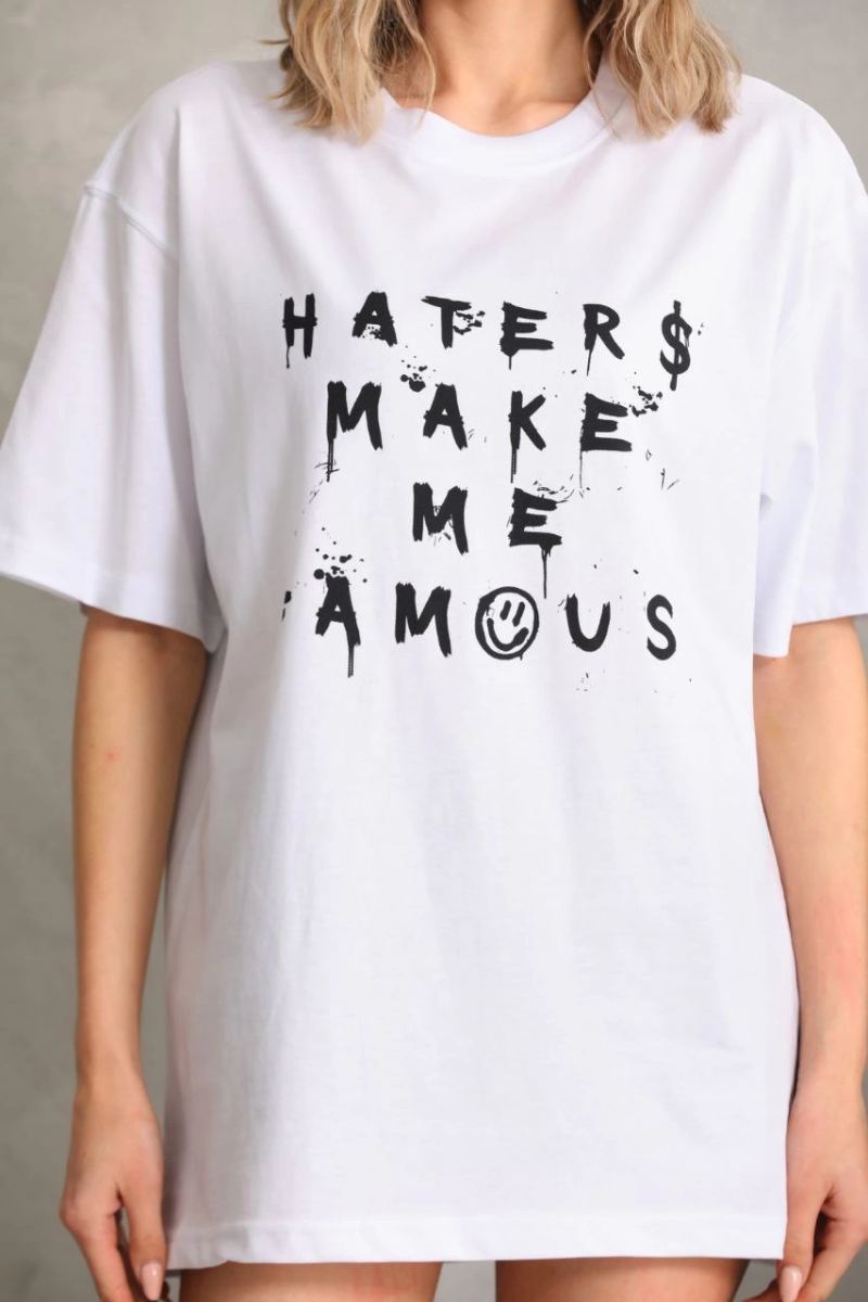 Kadın ön ve arka Baskılı Oversize Kısa kol  T-Shirt - Beyaz
