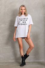 Kadın ön ve arka Baskılı Oversize Kısa kol  T-Shirt - Beyaz