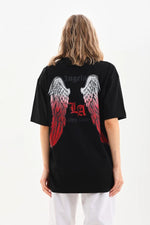 Kadın Baskılı Tişört Kısa Kol Bisiklet Yaka Oversize T-Shirt - Siyah