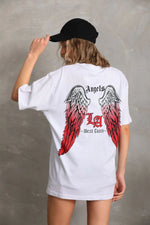Kadın Baskılı Tişört Kısa Kol Bisiklet Yaka Oversize T-Shirt - Beyaz