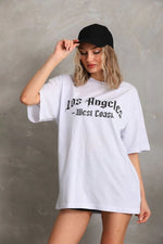 Kadın Baskılı Tişört Kısa Kol Bisiklet Yaka Oversize T-Shirt - Beyaz