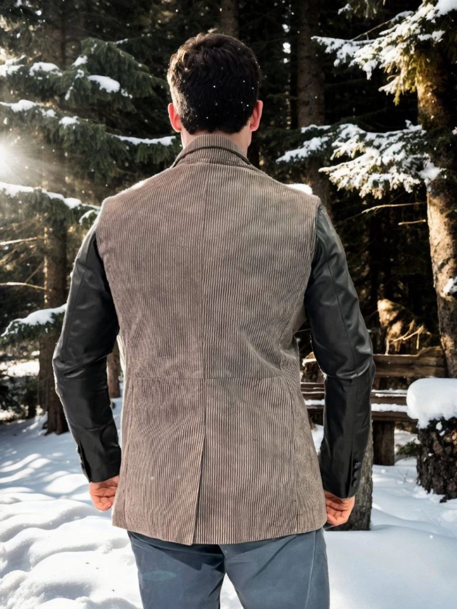 Erkek Premium Doğal Nubuk Deri Ceket - Siyah