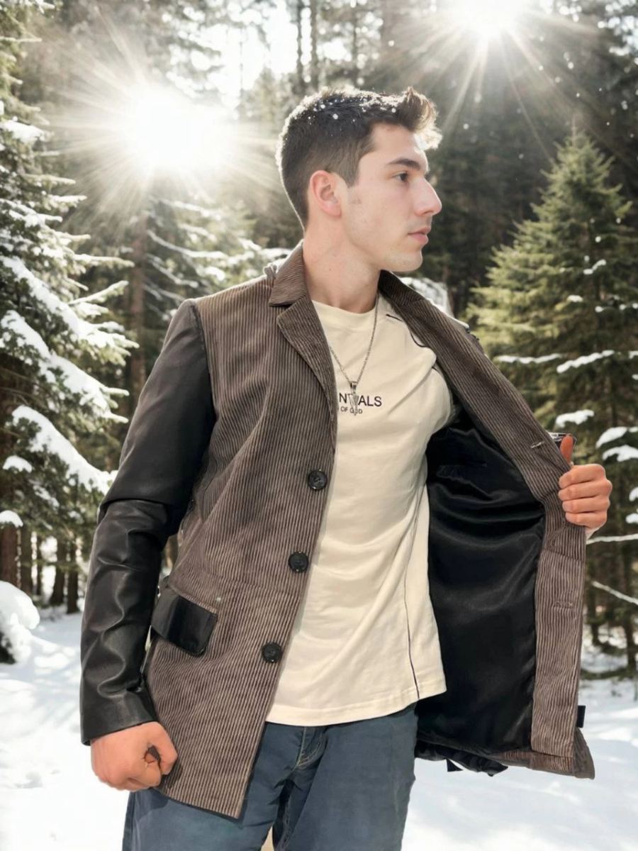 Erkek Premium Doğal Nubuk Deri Ceket - Siyah