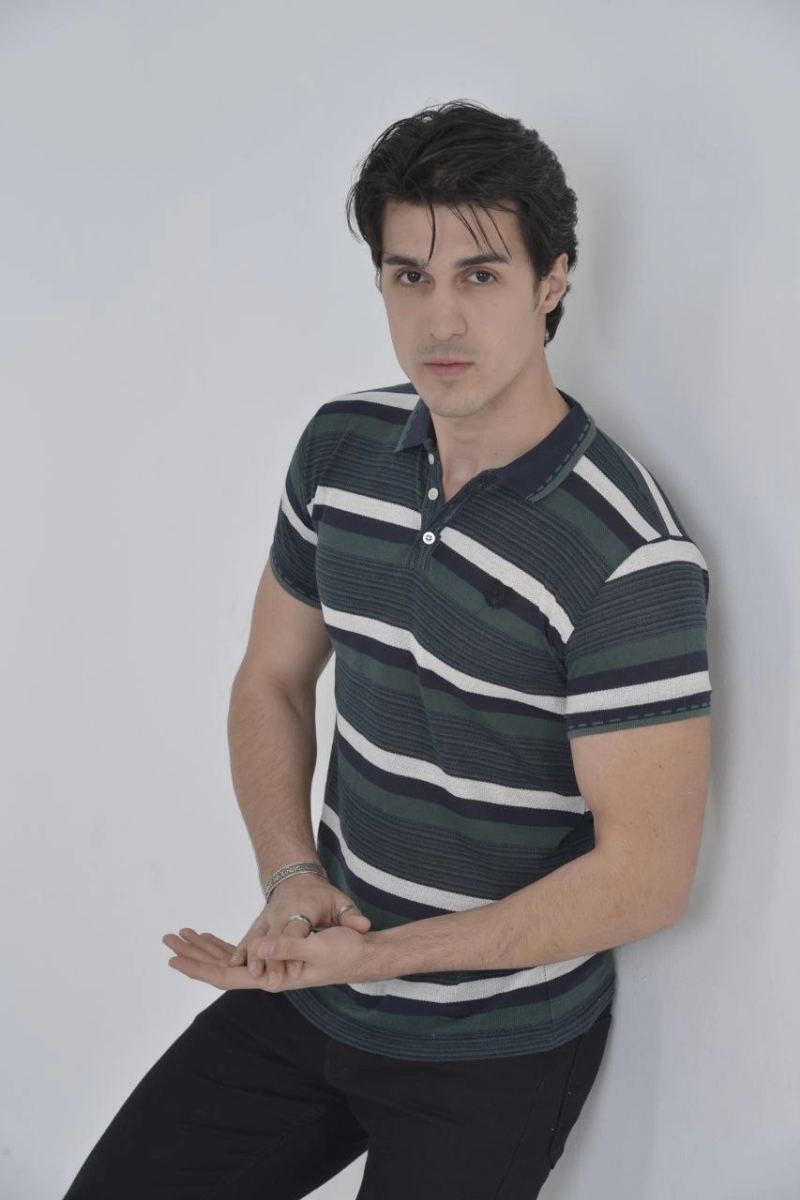 Erkek Polo Yaka tişört Slim Fit Dokuma Çizgili  Kısa kol T-Shirt - Haki