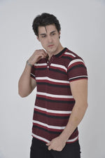 Erkek Polo Yaka tişört Slim Fit Dokuma Çizgili Kısa kol T-Shirt - Bordo