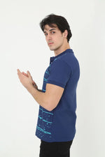 Erkek Pike Polo Yaka tişört Slim Fit Baskılı Kısa kol T-Shirt - Mavi