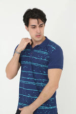 Erkek Pike Polo Yaka tişört Slim Fit Baskılı Kısa kol T-Shirt - Mavi