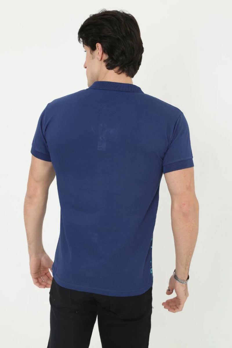 Erkek Pike Polo Yaka tişört Slim Fit Baskılı Kısa kol T-Shirt - Mavi