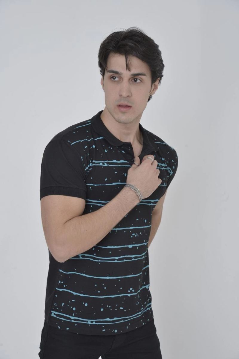 Erkek Pike Polo Yaka tişört Slim Fit Baskılı Kısa kol T-Shirt - Siyah