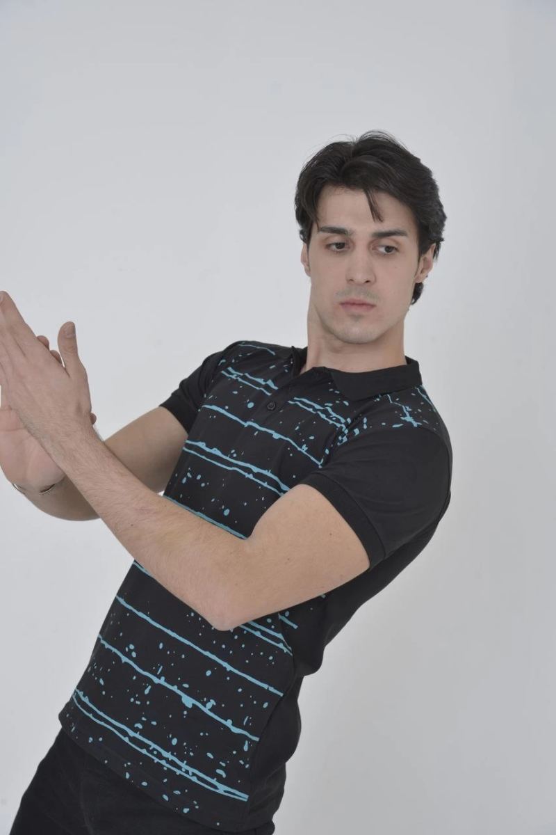 Erkek Pike Polo Yaka tişört Slim Fit Baskılı Kısa kol T-Shirt - Siyah