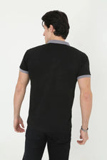 Erkek Polo Yaka tişört Slim Fit Baskılı Kısa kol T-Shirt - Siyah