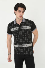 Erkek Polo Yaka tişört Slim Fit Baskılı Kısa kol T-Shirt - Siyah