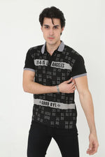 Erkek Polo Yaka tişört Slim Fit Baskılı Kısa kol T-Shirt - Siyah