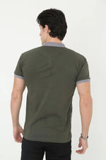Erkek Polo Yaka tişört Slim Fit Baskılı Kısa kol T-Shirt - Haki