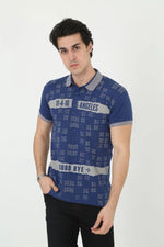 Erkek Polo Yaka tişört Slim Fit Baskılı Kısa kol T-Shirt - Mavi