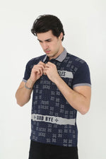 Erkek Polo Yaka  tişört Slim Fit Baskılı Kısa kol T-Shirt - Lacivert