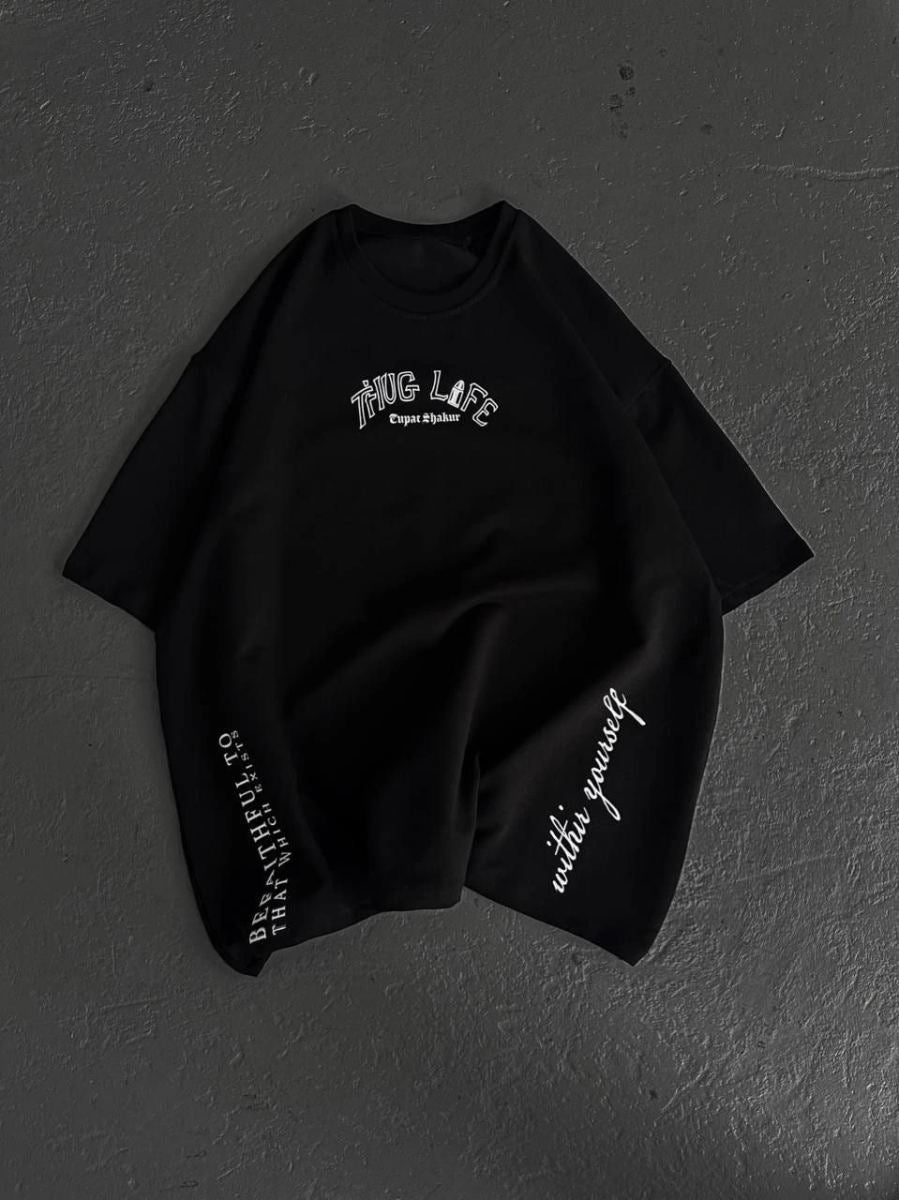 Kadın Kısa Kol Tişört Bisiklet Yaka Filistin Poşülü Baskılı T-Shirt - Siyah