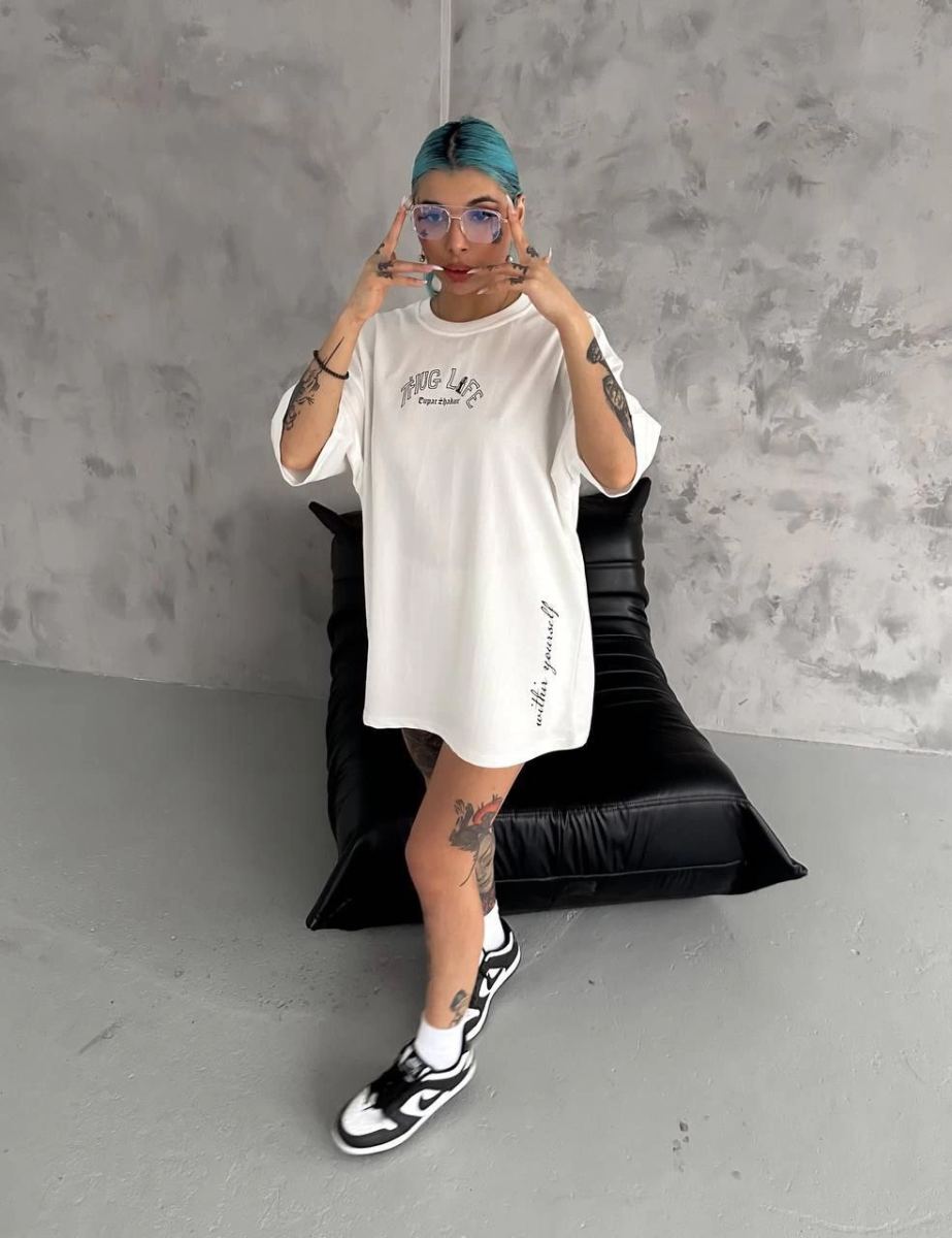 Kadın Kısa Kol Tişört Bisiklet Yaka Filistin Poşülü Baskılı T-Shirt - Beyaz