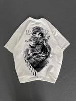 Kadın Kısa Kol Tişört Bisiklet Yaka Filistin Poşülü Baskılı T-Shirt - Beyaz