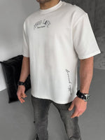 Erkek Kısa Kol Tişört Bisiklet Yaka Filistin Poşulu Baskılı T-Shirt - Beyaz