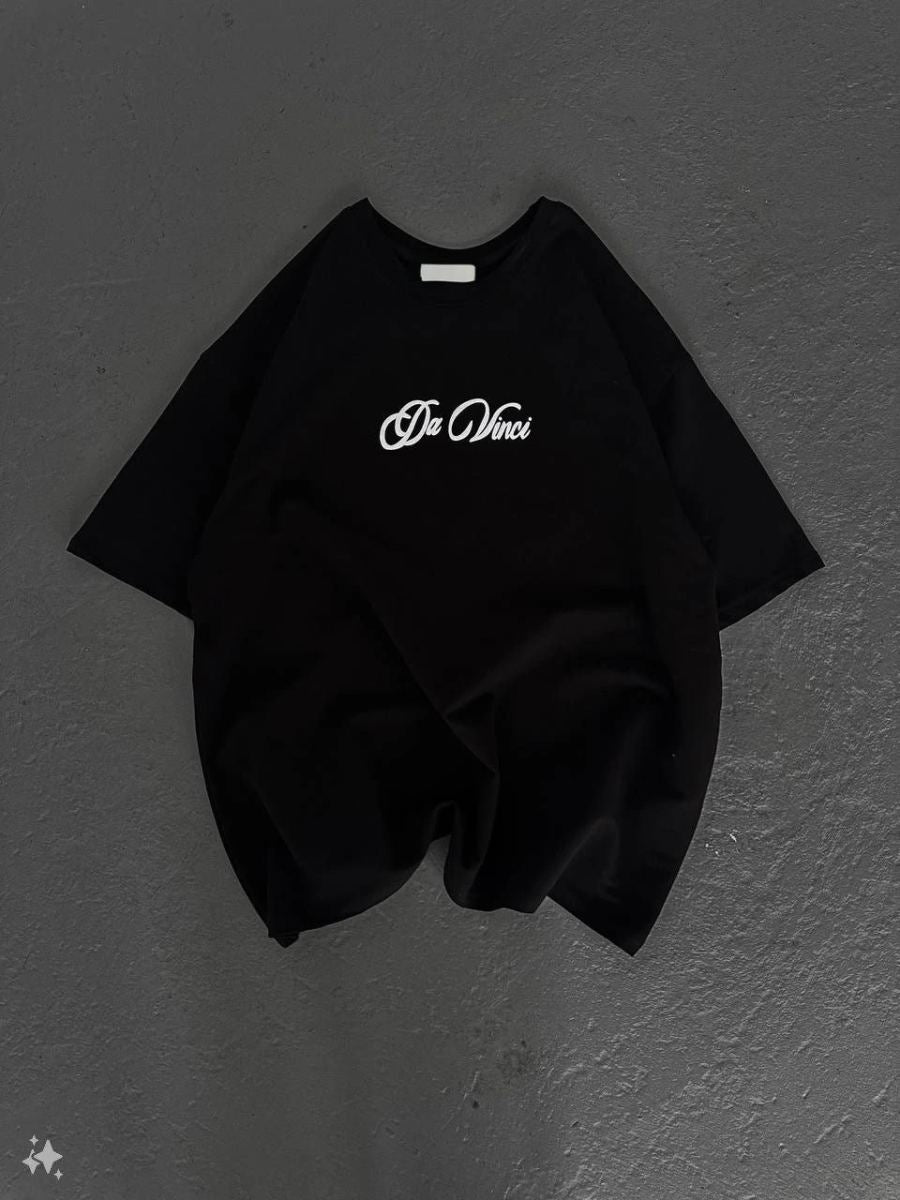 Kadın Baskılı T-Shirt Kısa Kol Bisiklet Yaka Oversize Rahat Kalıp Günlük Tişört - Siyah