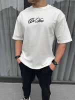 Erkek Baskılı T-Shirt Kısa Kol Bisiklet Yaka Regular Fit Rahat Kalıp Günlük Tişört - Beyaz