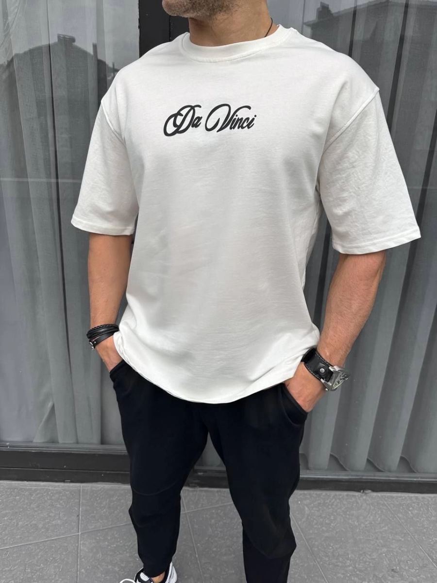 Erkek Baskılı T-Shirt Kısa Kol Bisiklet Yaka Regular Fit Rahat Kalıp Günlük Tişört - Beyaz
