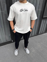 Erkek Baskılı T-Shirt Kısa Kol Bisiklet Yaka Regular Fit Rahat Kalıp Günlük Tişört - Beyaz