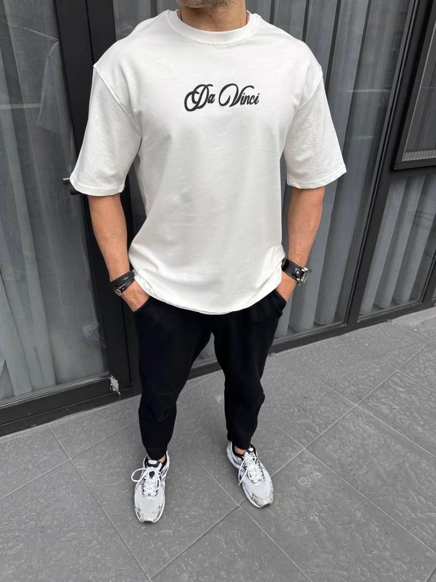 Erkek Baskılı T-Shirt Kısa Kol Bisiklet Yaka Regular Fit Rahat Kalıp Günlük Tişört - Beyaz