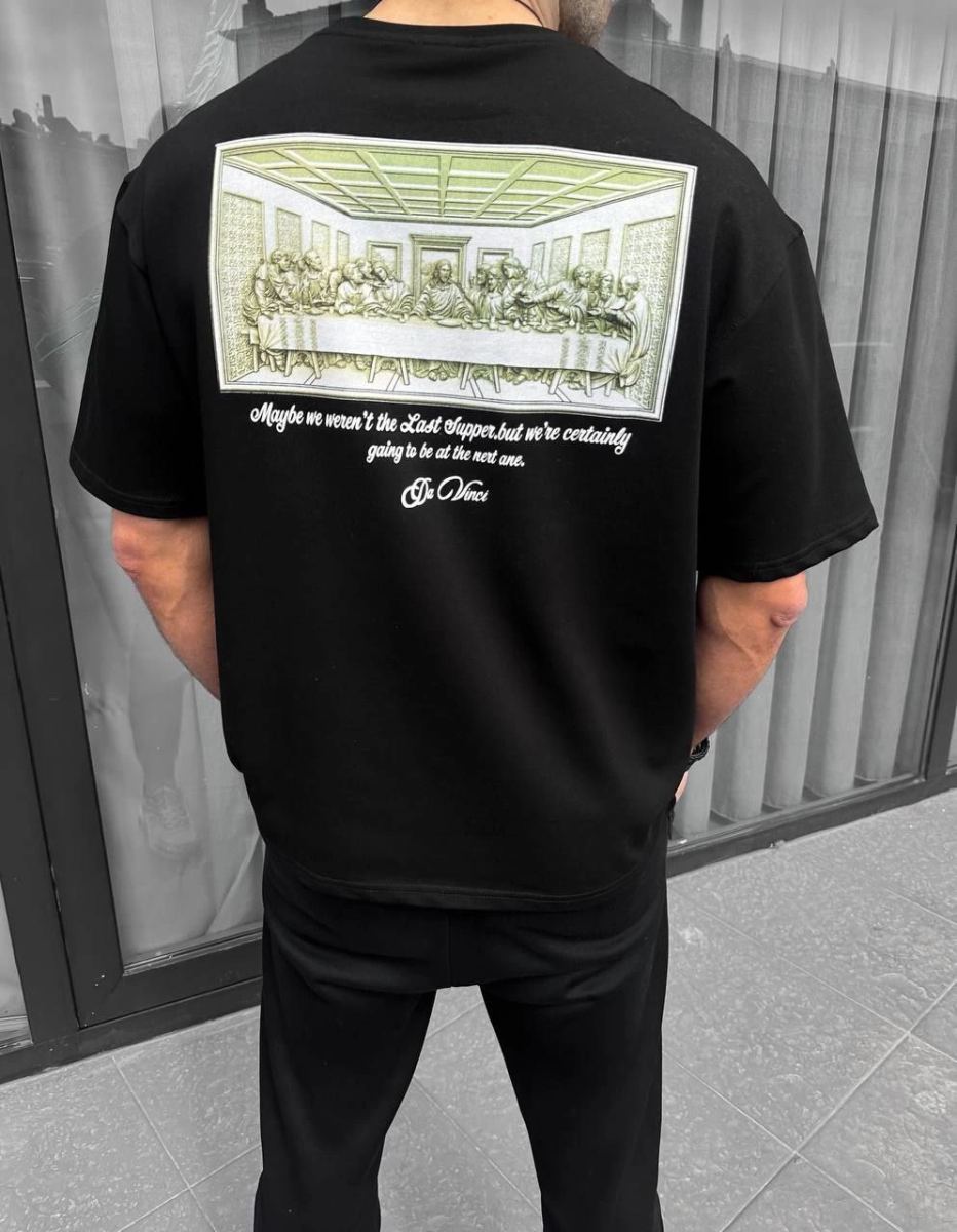 Erkek Baskılı T-Shirt Kısa Kol Bisiklet Yaka Regular Fit Rahat Kalıp Günlük Tişört - Siyah