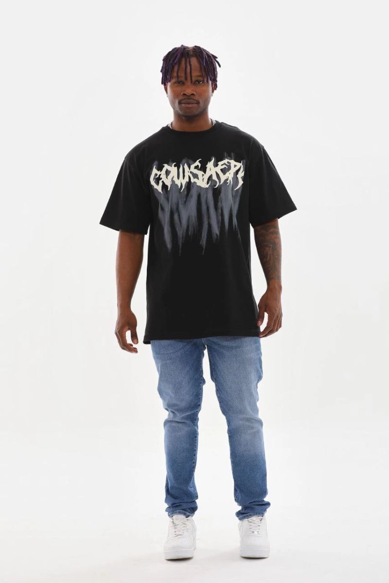 Erkek Baskılı T-Shirt Kısa Kol Bisiklet Yaka Rahat Kalıp Tişört - Siyah