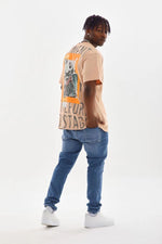 Erkek Baskılı T-Shirt Kısa Kol Bisiklet Yaka Rahat Kalıp Tişört - Bej