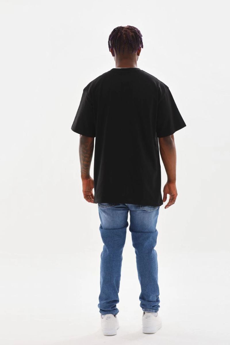 Erkek Baskılı T-Shirt Kısa Kol Bisiklet Yaka Rahat Kalıp Günlük Tişört - Siyah