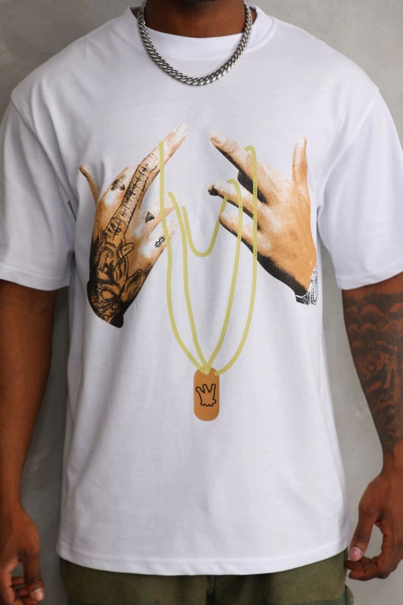 Erkek Baskılı T-Shirt Kısa Kol Bisiklet Yaka Rahat Kalıp Tişört - Beyaz