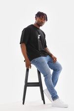 Erkek Baskılı T-Shirt Yazlık Kısa Kol Bisiklet Yaka Tişört - Siyah