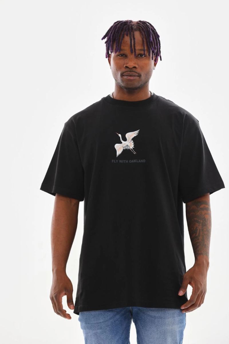 Erkek Baskılı T-Shirt Yazlık Kısa Kol Bisiklet Yaka Tişört - Siyah